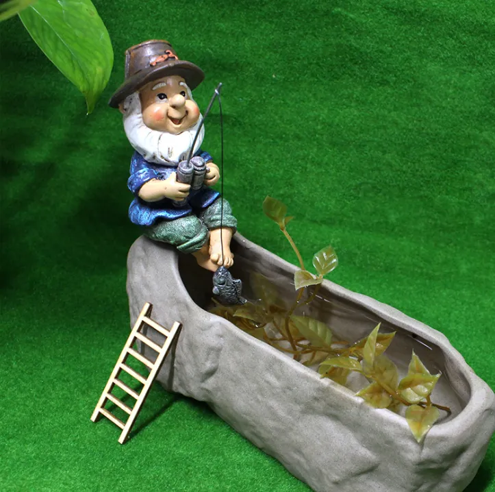 Pool Ornaments Fishing Elf Creative Resin Outdoor Decoration 3