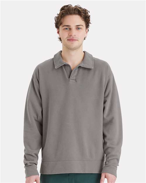 Unisex Garment-Dyed Polo Collar Sweatshirt - GDH490 34