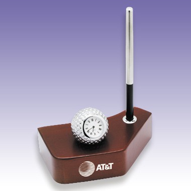 GOLF CLUB SHAPE PEN STAND W BALL CLOCK 2
