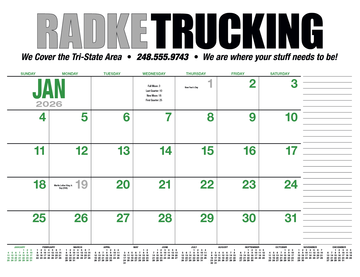 HotLine® Products 13-Month Desk Pad Calendar 52