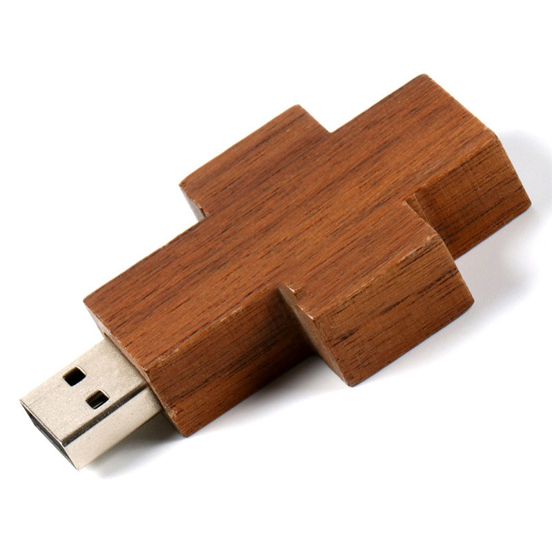 32GB Wood Cross USB Flash Drive w/Keychain 4