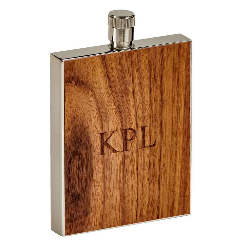 3 Oz. Stainless Steel Flask w/Wood Grain Overlay 1