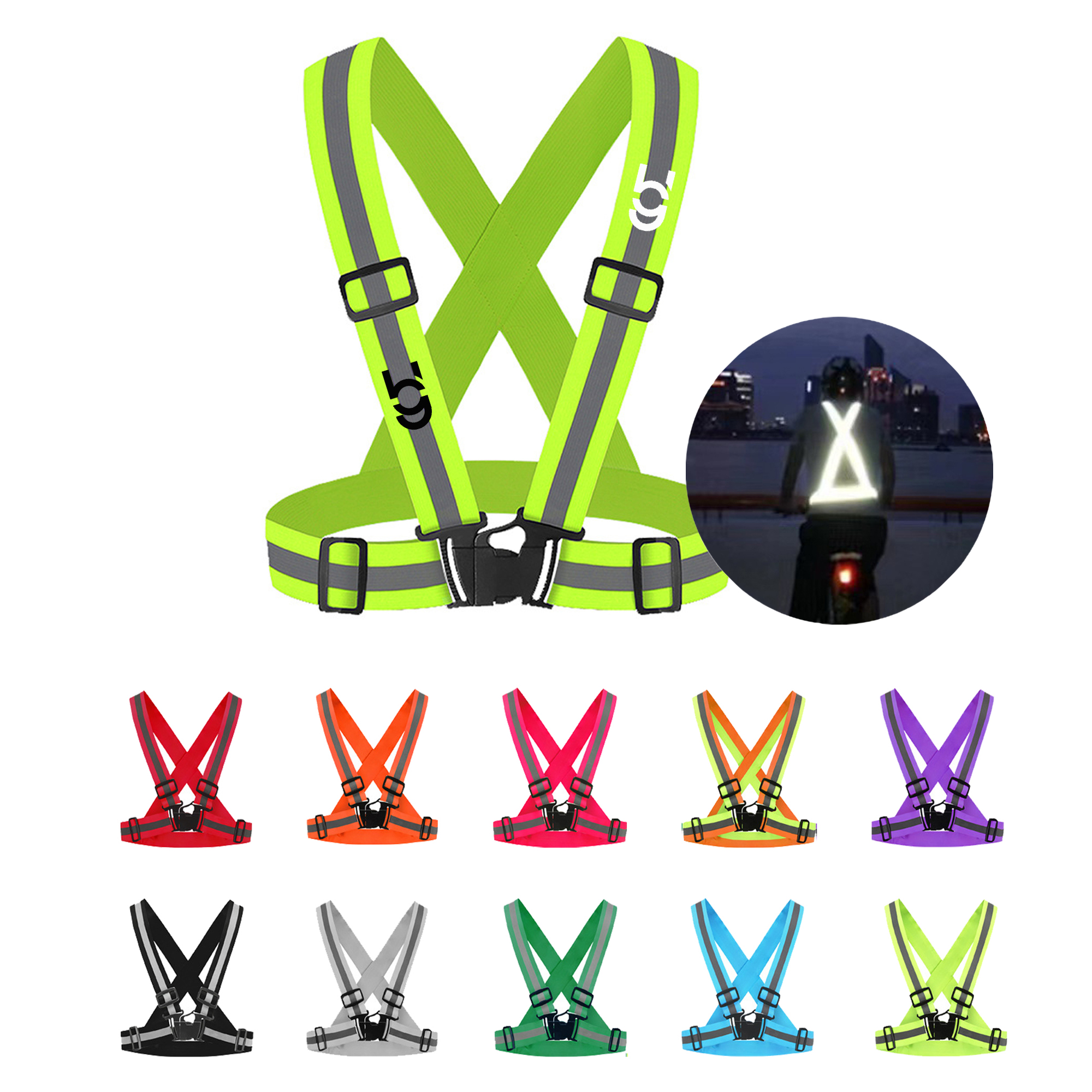 Safety reflective elastic vest and straps 1