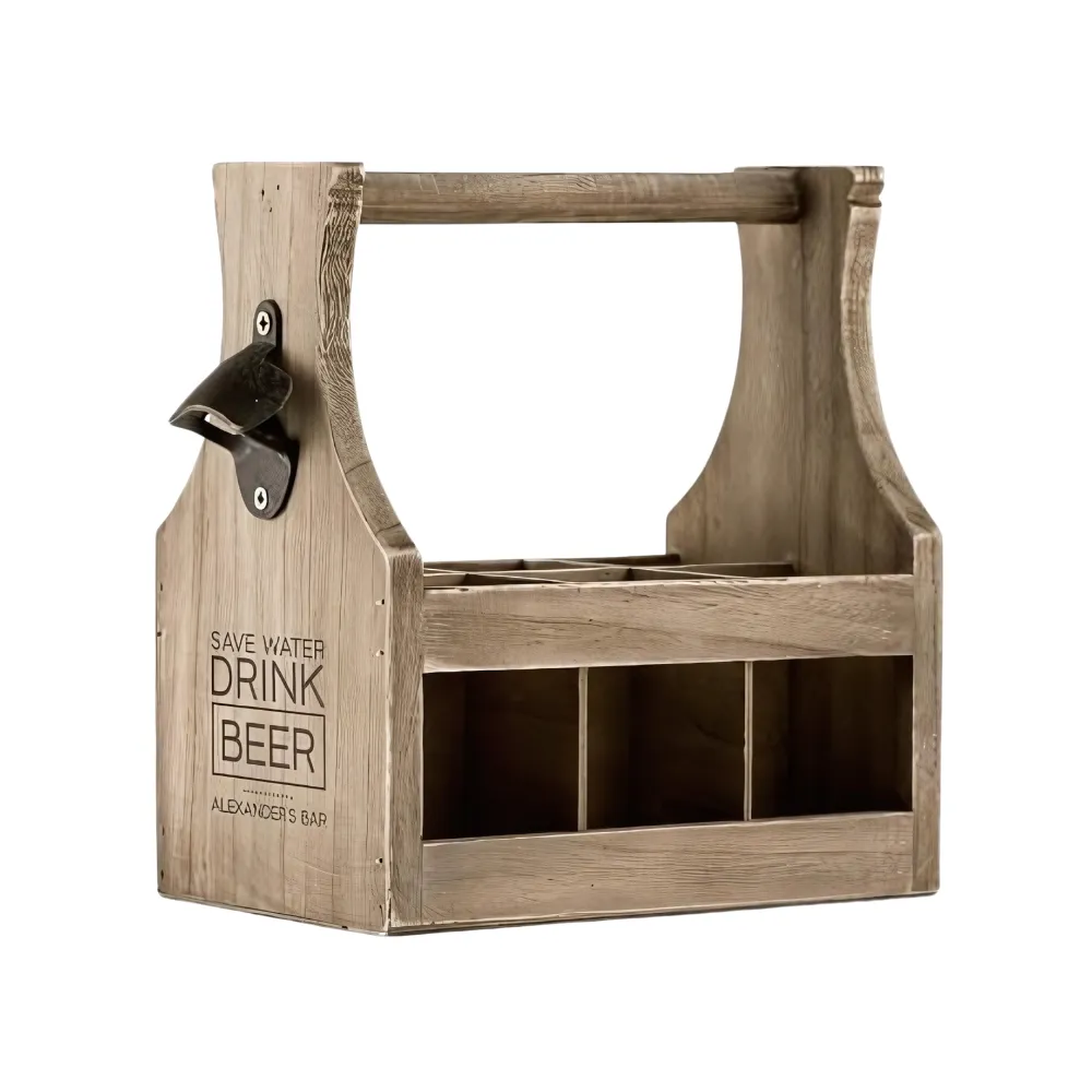 Wood Beer Bottle Caddy with Opener 3
