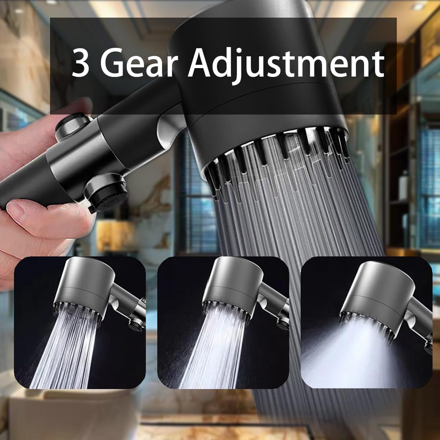 High Pressure Handheld Shower Head Kit w/ Wall Mount Bracket 7