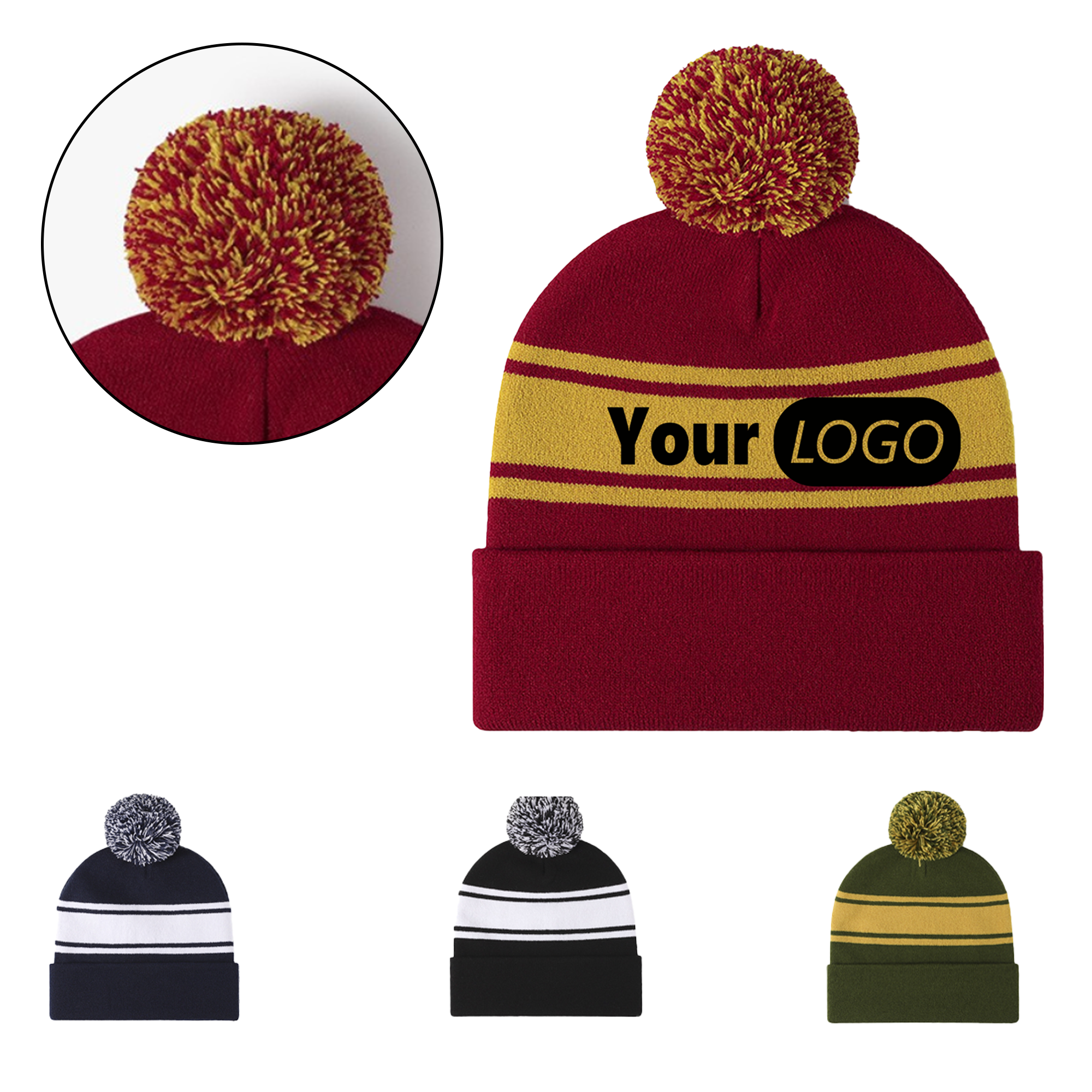 Sporty Striped Winter Pom Hat 4