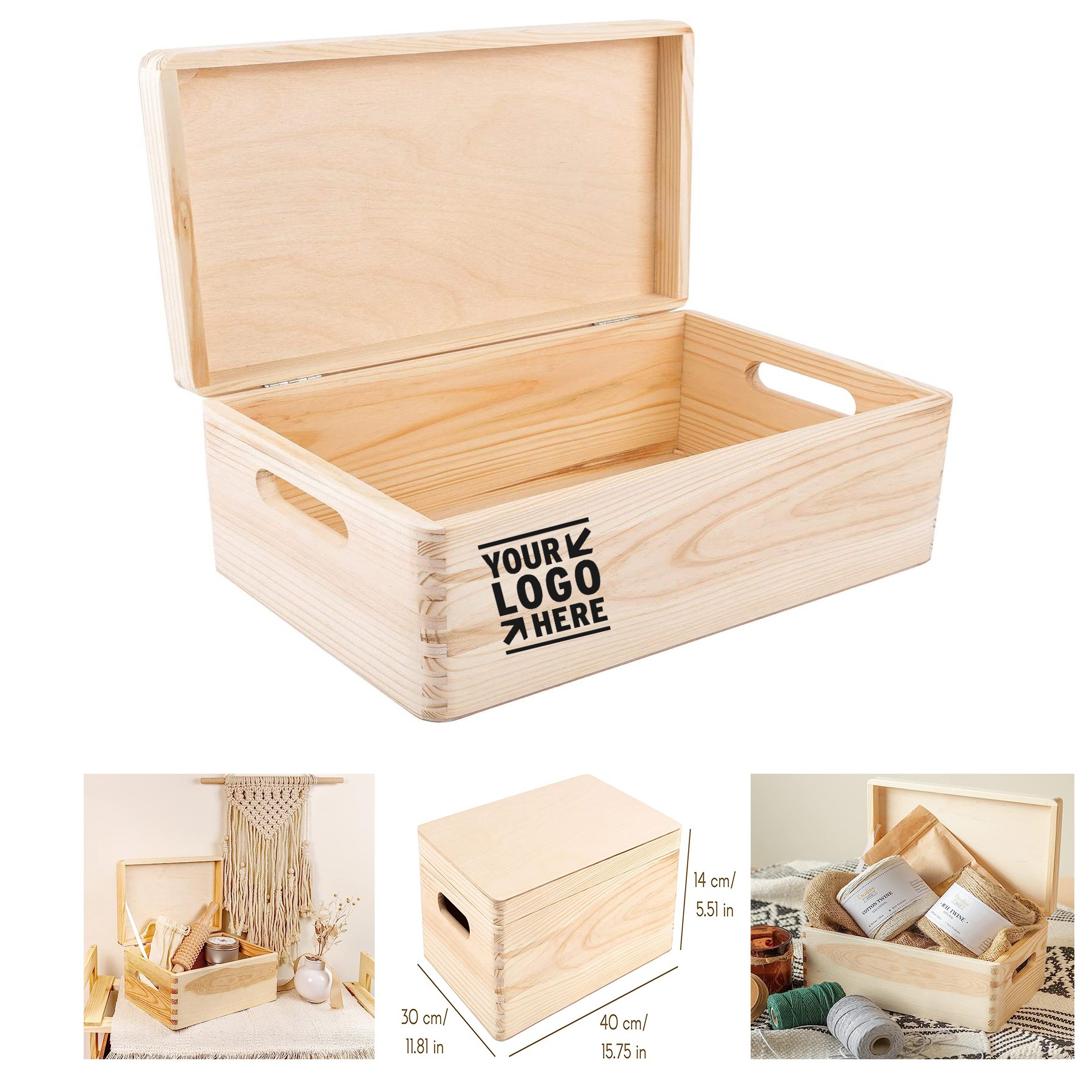 11.8 x 7.87 x 5.51 inches Large Wooden Storage Box with Hinged Lid 2