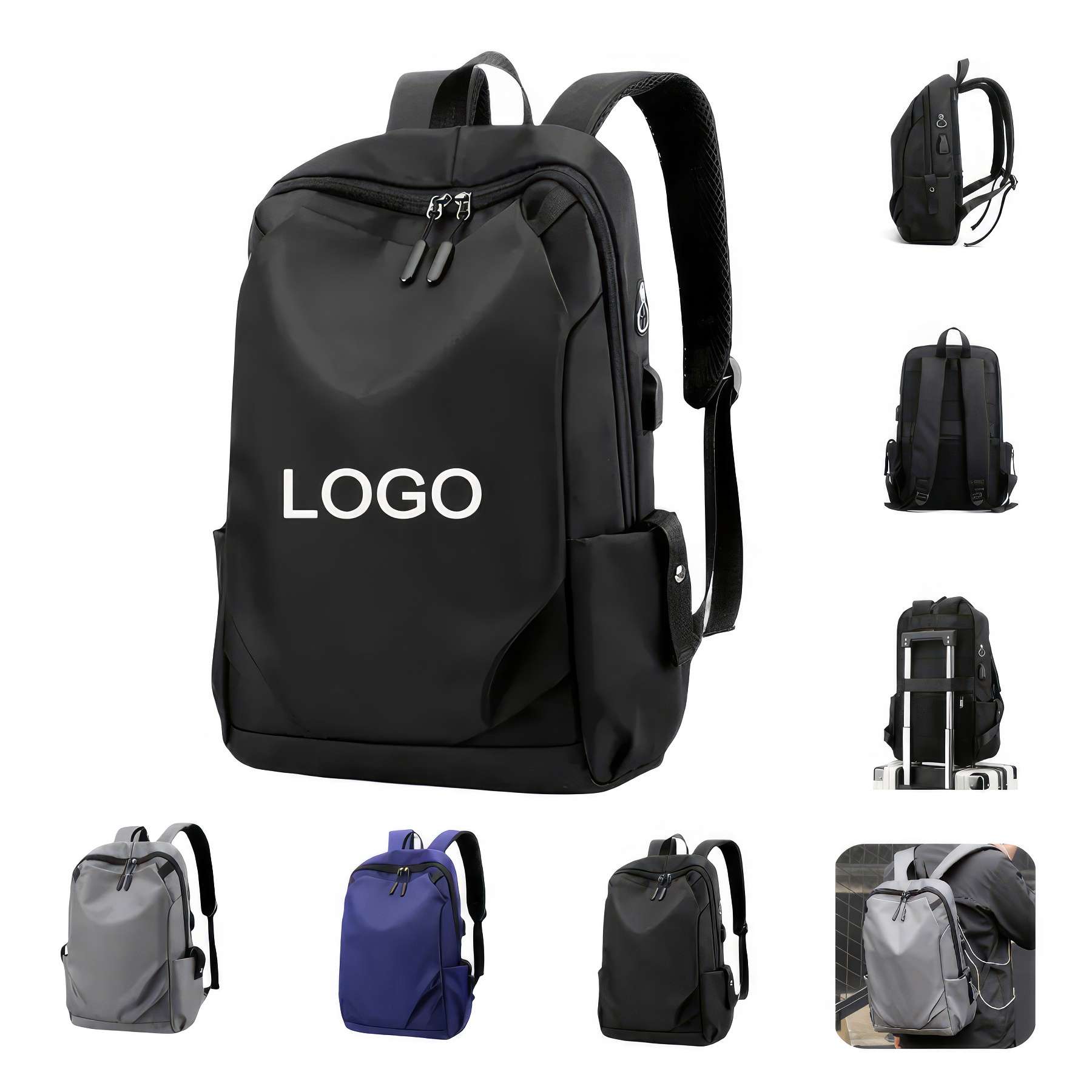 Travel Business Nylon Backpack with USB Charging Port 2