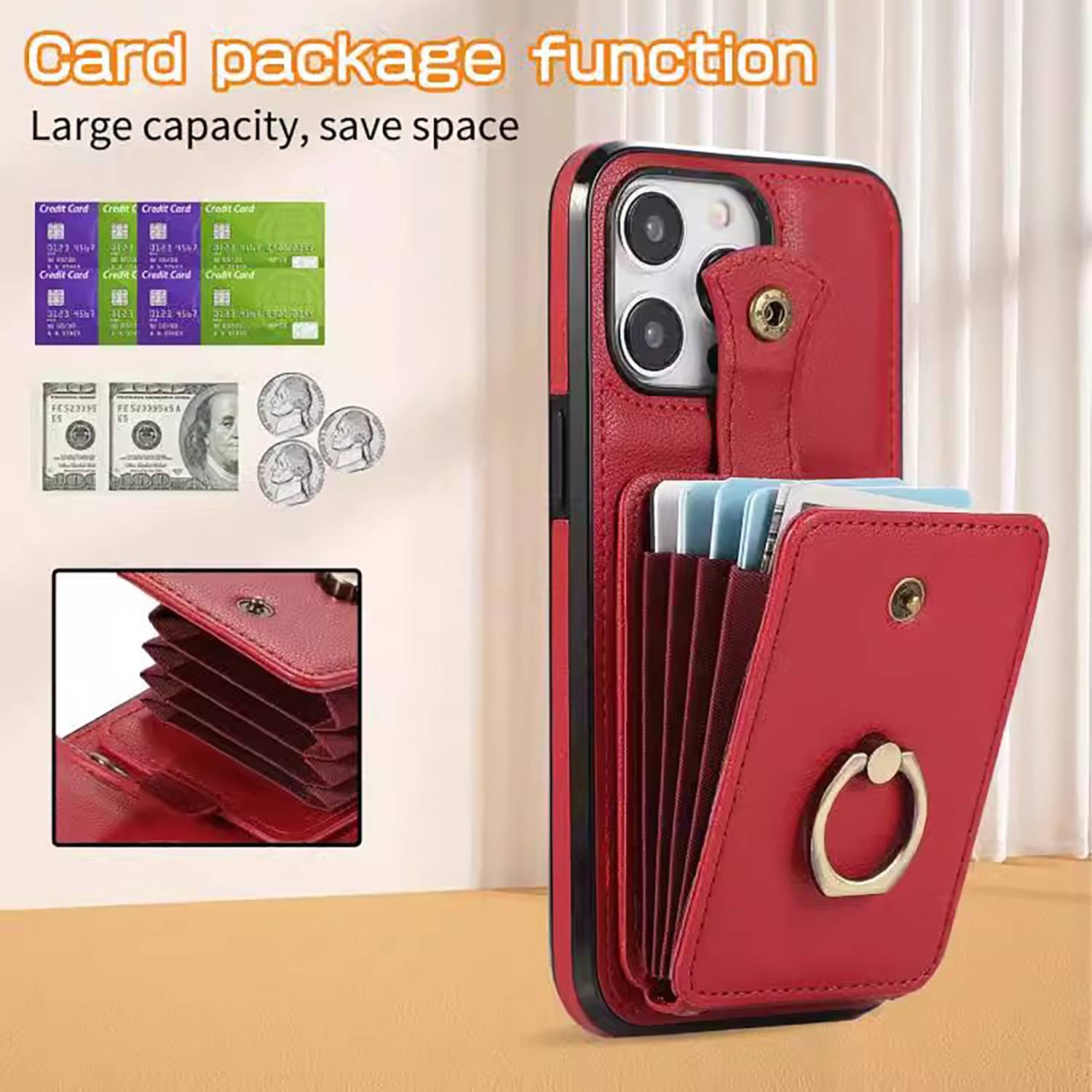 PU Leather Crossbody Phone Case w/ Wallet and Stand 3