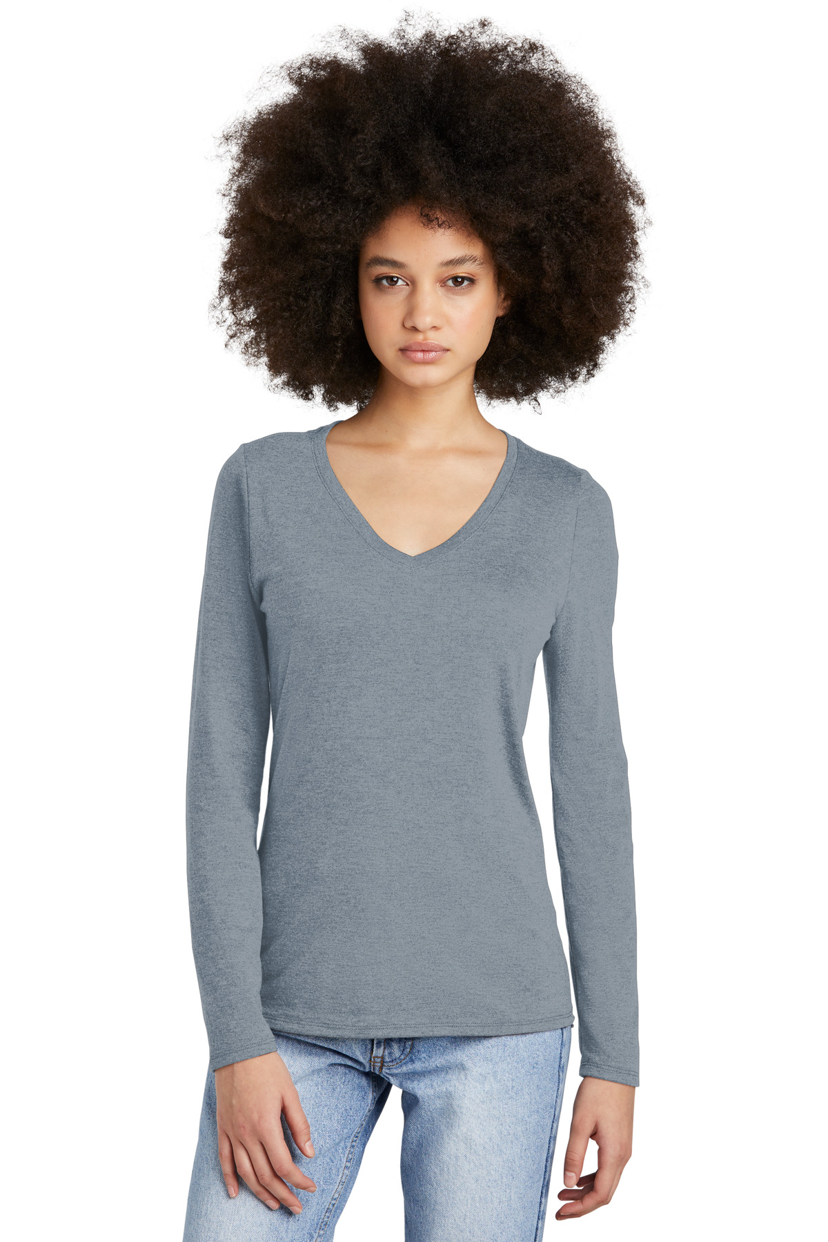 District Women's Perfect Tri Long Sleeve V-Neck Tee DT135 77