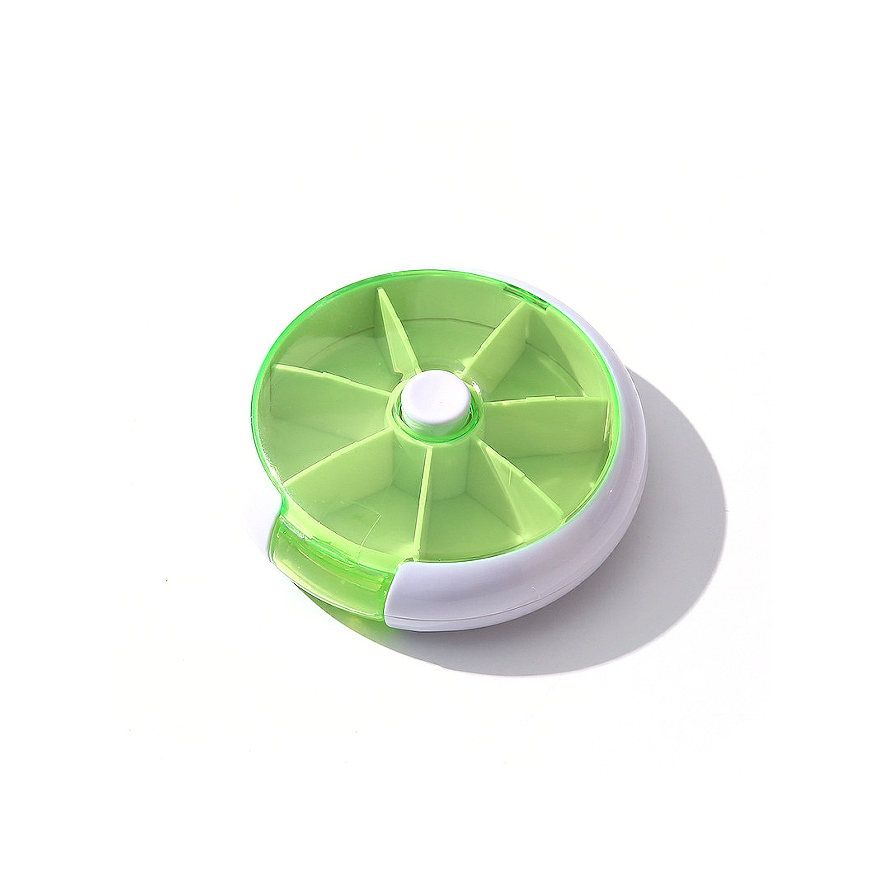 Convenient 7-grid Round Rotating Plastic Mini Pill Box 6
