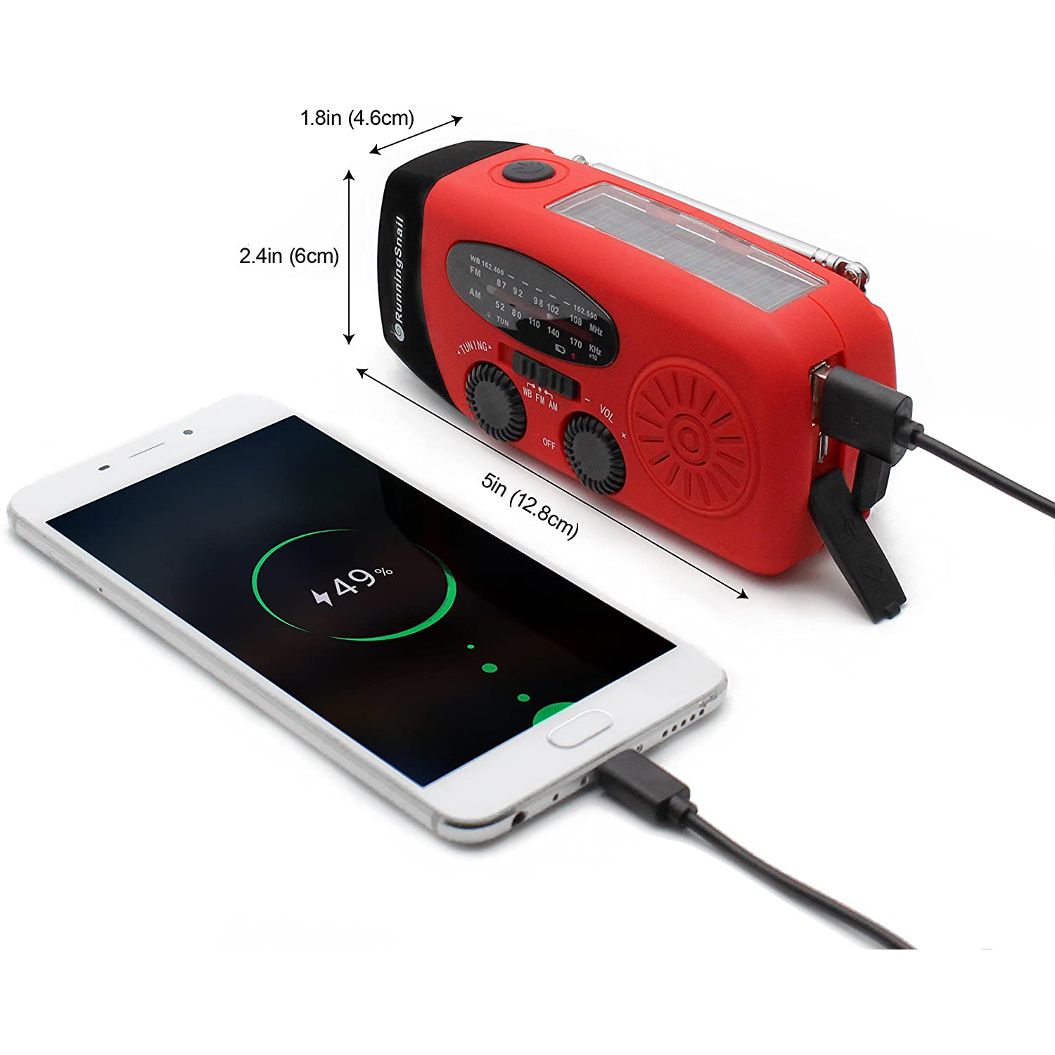 ResQ Emergency Radio – AM/FM/NOAA with LED Flashlight, 1000mAh Power Bank, Solar & Hand Crank 13