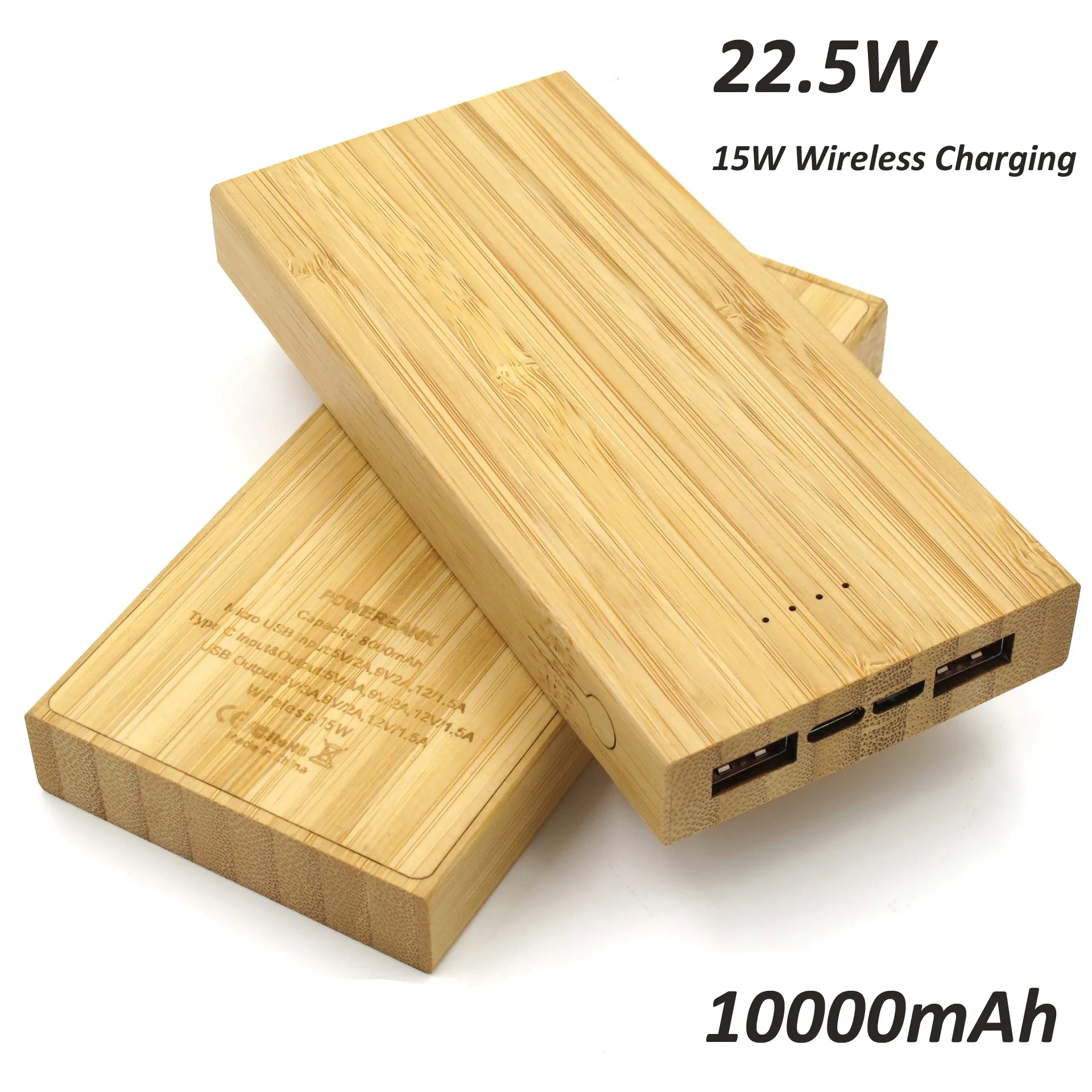 10000mAh Bamboo Wood Wireless Charging Power Bank 1