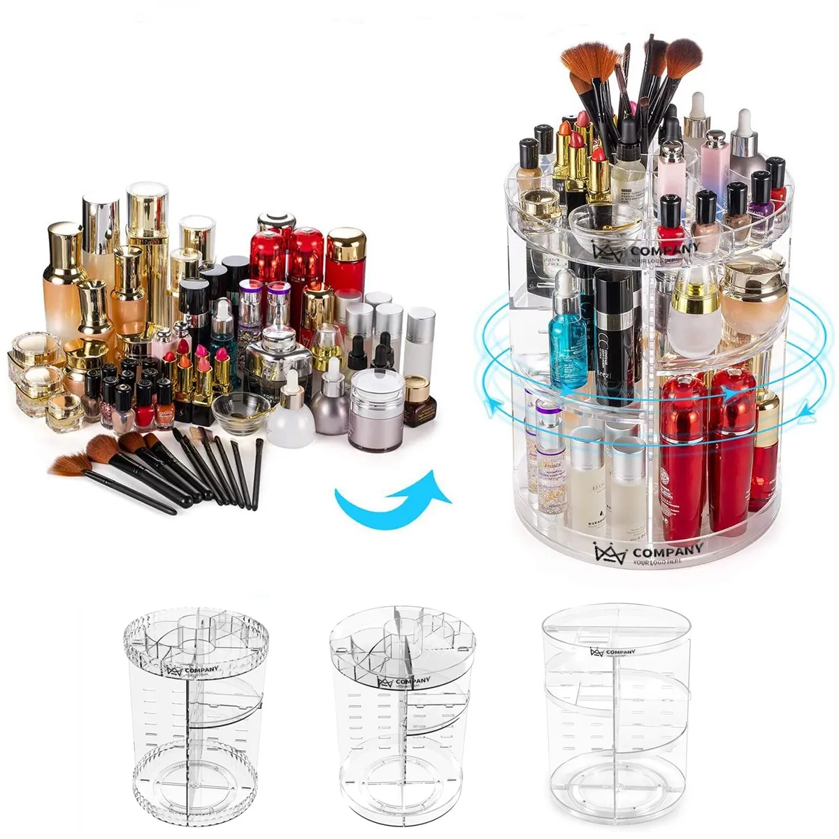 360 Rotating Adjustable Bathroom Makeup Storage Holder 6