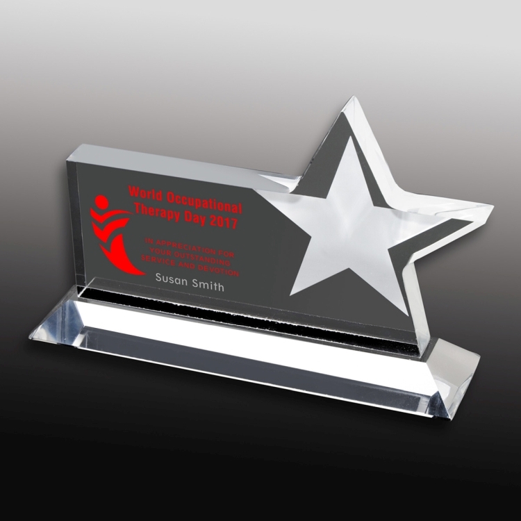 Clear Horizontal Acrylic Star Award - Screen Printed 3