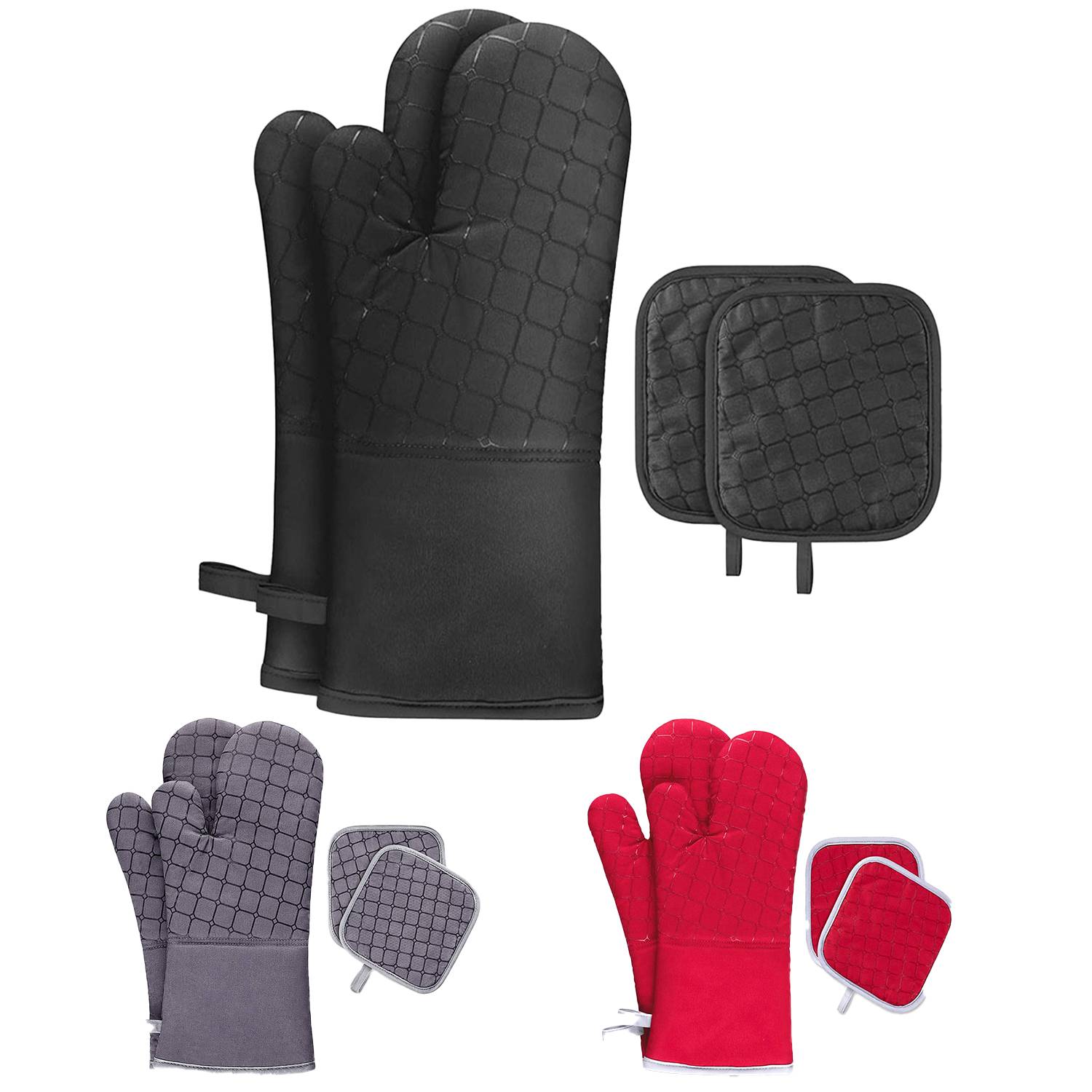 Heat Resistant Non Slip Silicone Oven Mitts Set 4