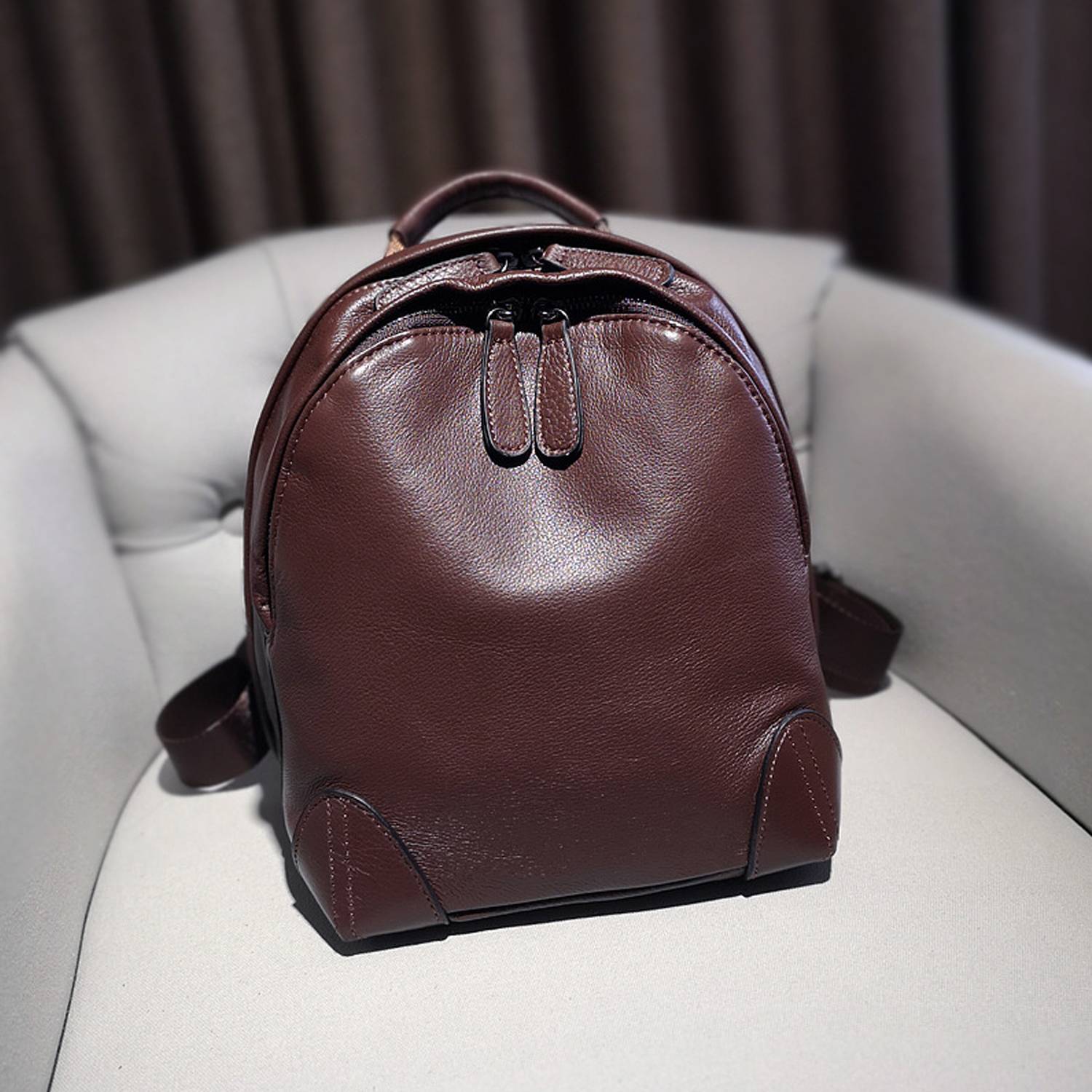 Genuine leather vintage small backpack 2