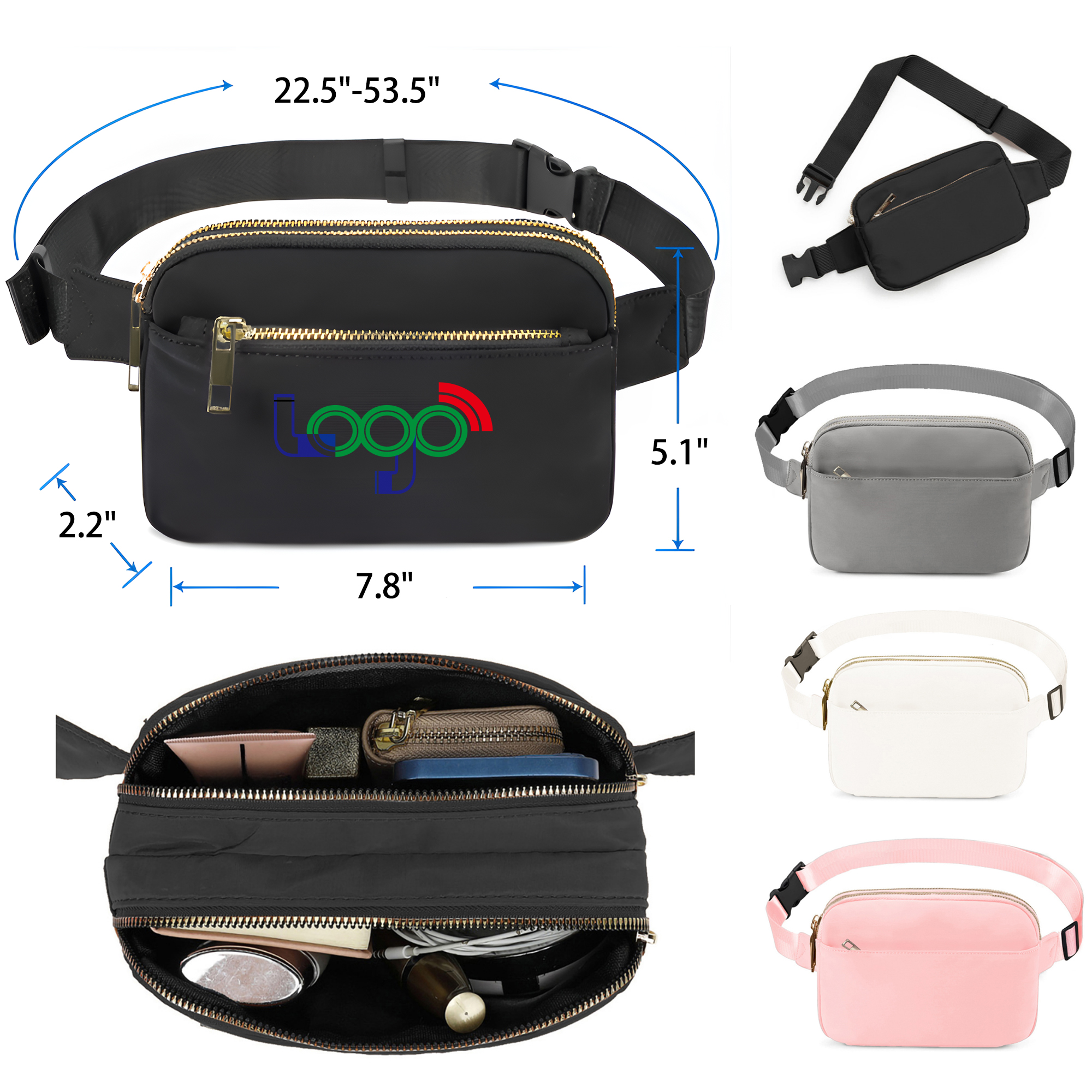 MOQ 50 PCS Stylish Solid Color Multi Pocket Waist Bag 10