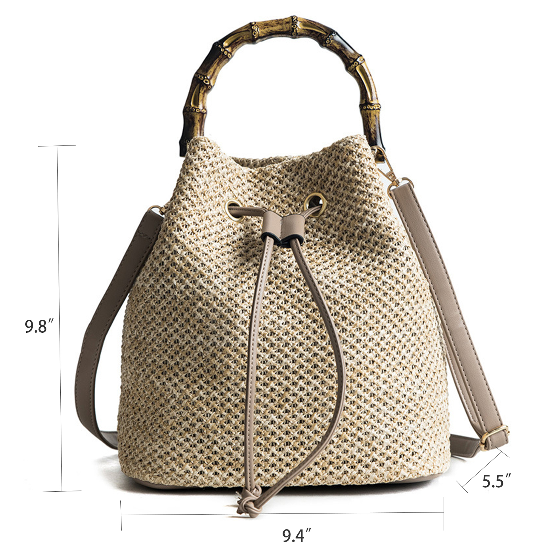 Jute Crossbody Bucket Handbags Hobo Purse Bamboo Handle 6