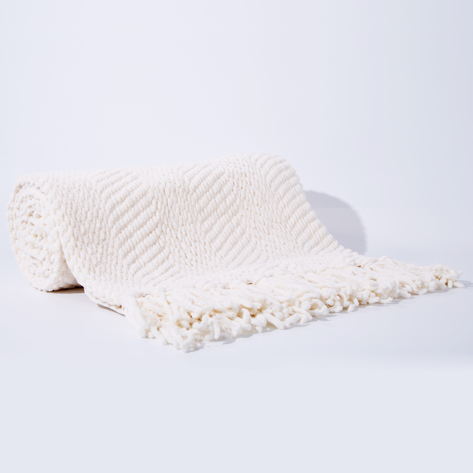 Chenille Knitted Throw Blanket With Fringe Accents 5