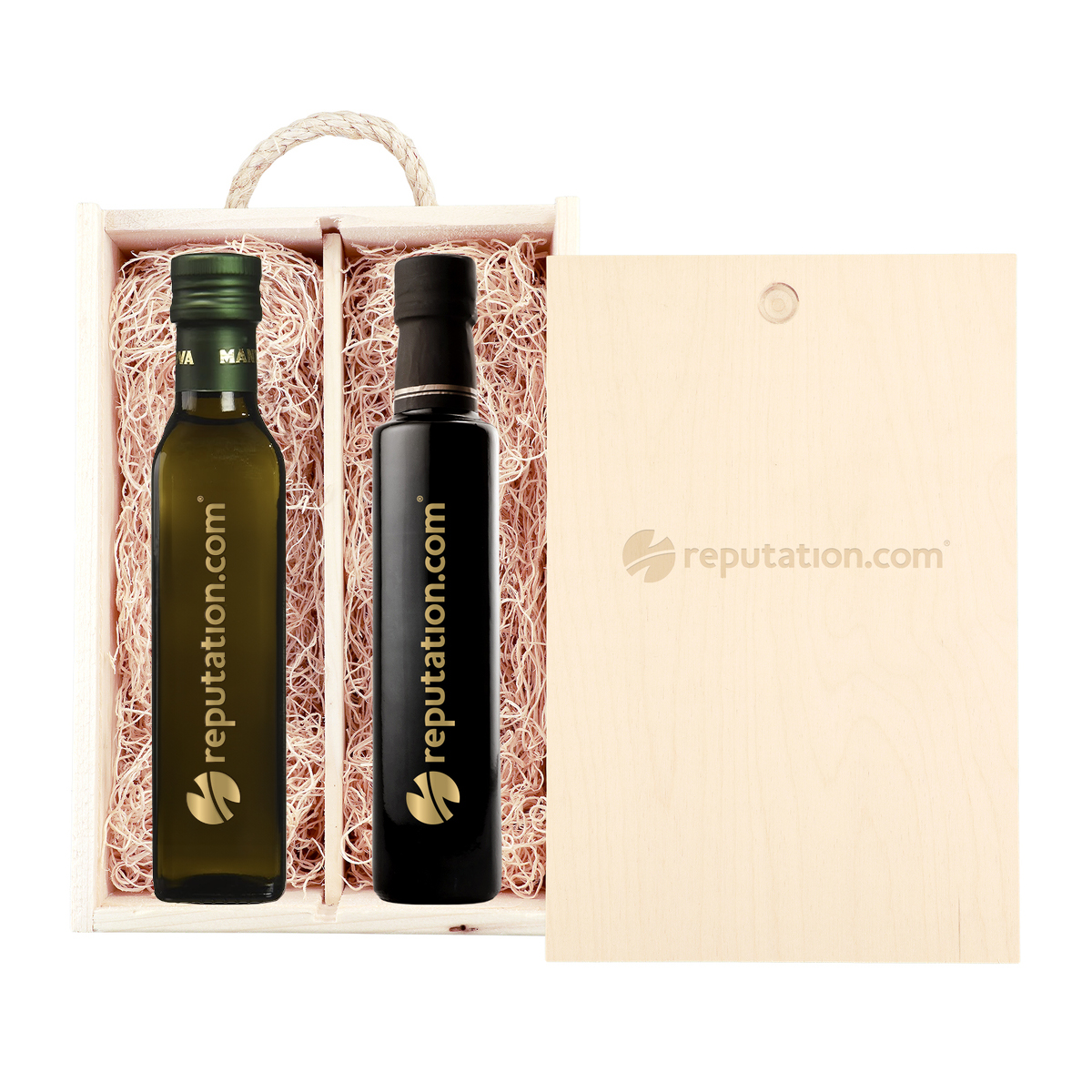Laser-Engraved Wood Box w/250ml Etched Balsamic Vinegar & Olive Oil w/1 Color Fill 1