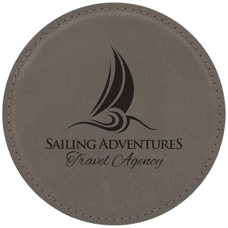 4" Round Gray Leatherette Coaster 2