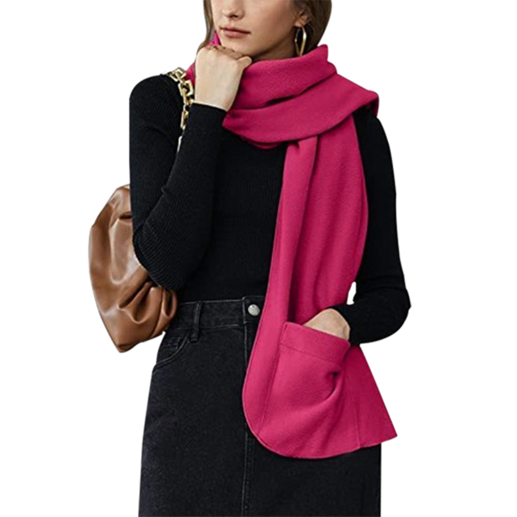 Single Layer Fleece Warm Scarf With Gloves 11