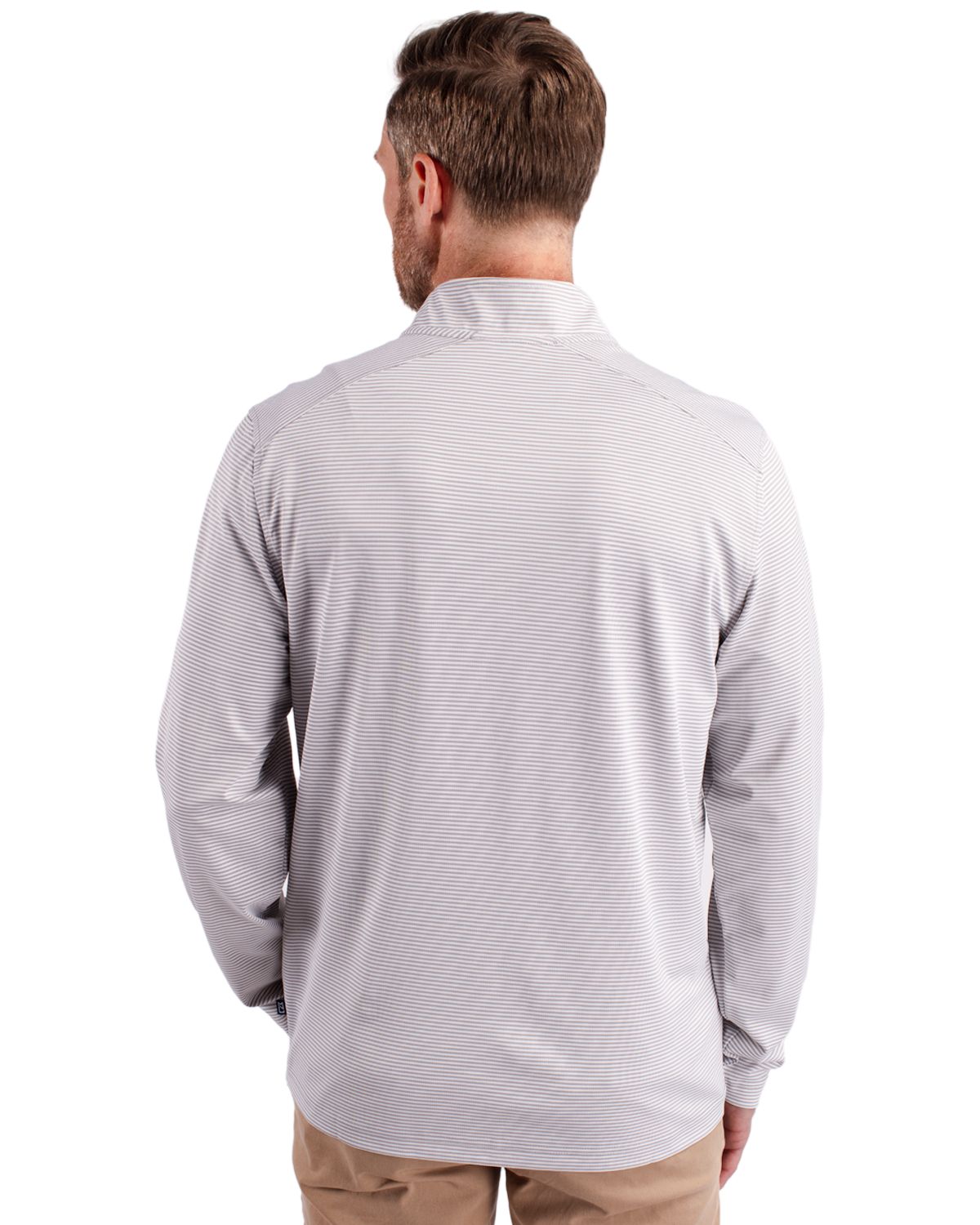 Cutter & Buck Virtue Recycled Micro Stripe Featherlight Pique Mens Quarter Zip Pullover 21
