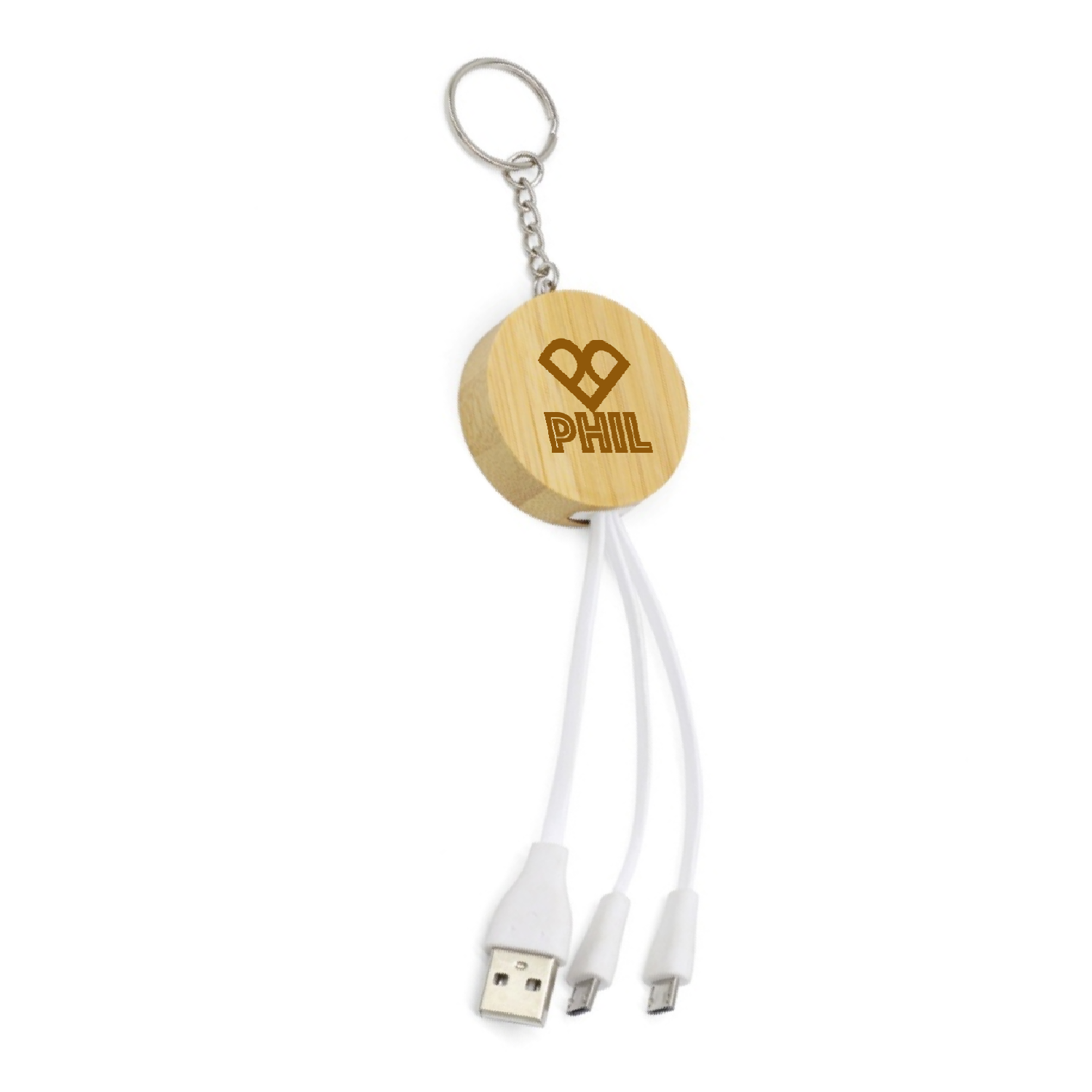 3-In-1 Bamboo Usb Data Cable Keychain 2