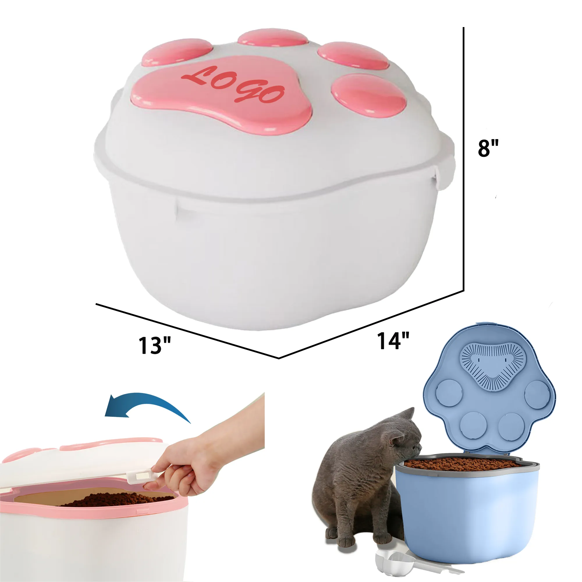 MOQ 30 Pet Food Storage Bucket Bin Cat Paw Shape 3