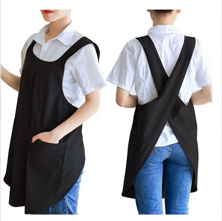 Linen Cotton Cross Back Pinafore Apron with Pockets 5