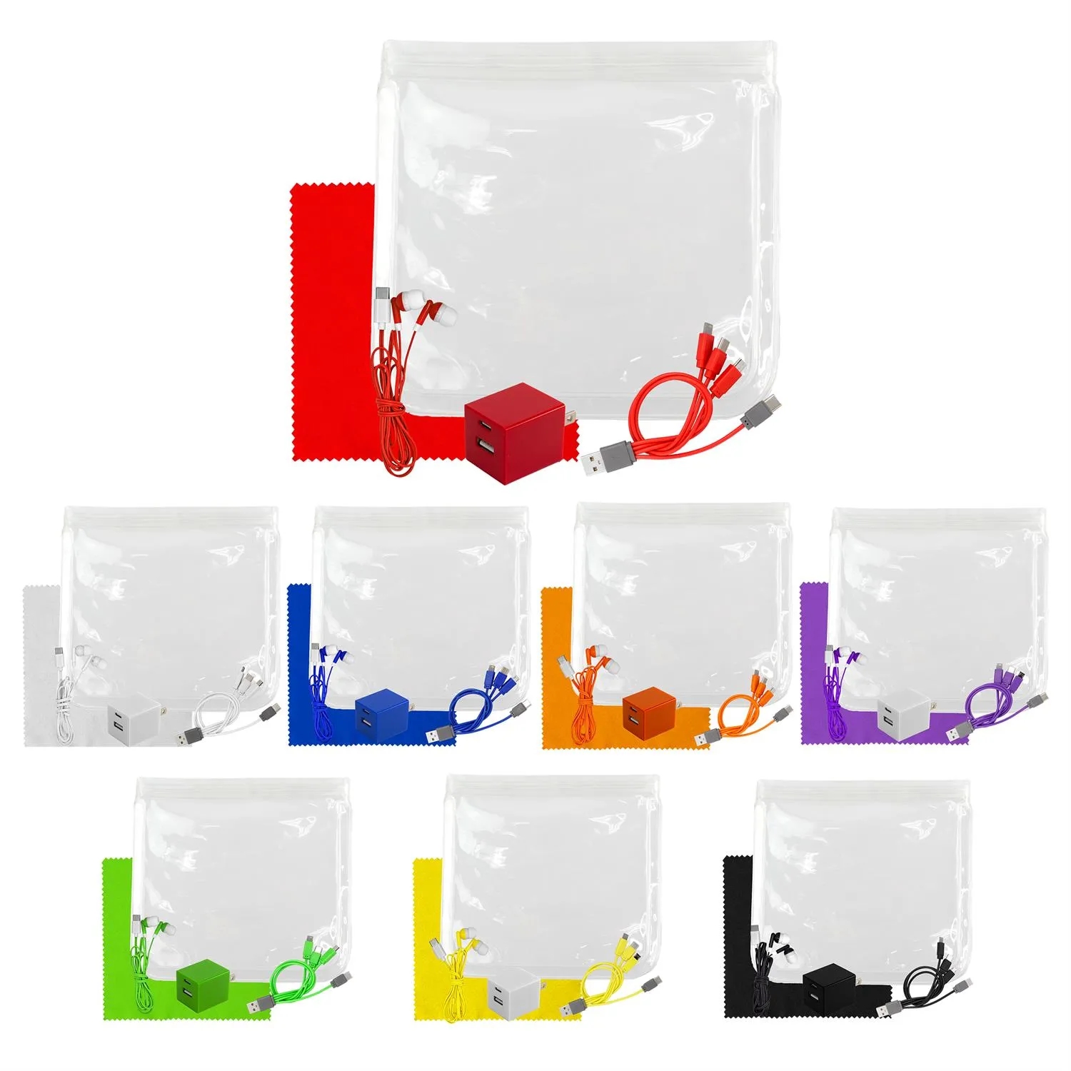 Clear Wall, Cable, Ear Bud & Cloth Set 12
