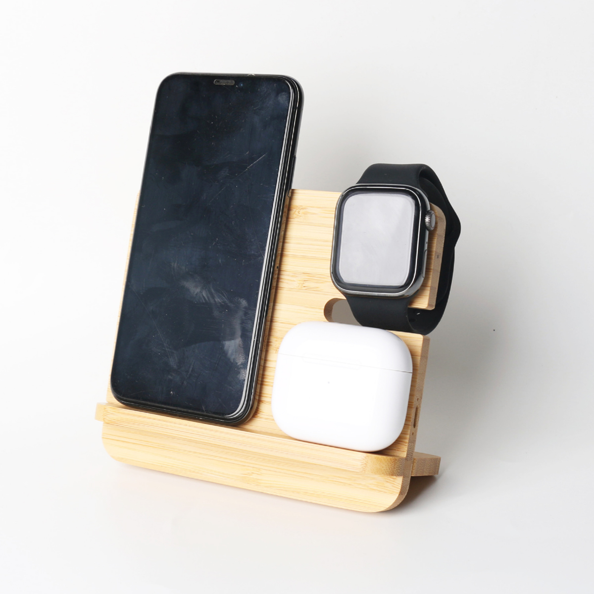Bamboo Stand for Phone Watch Earbuds Holder Charging Dock 4