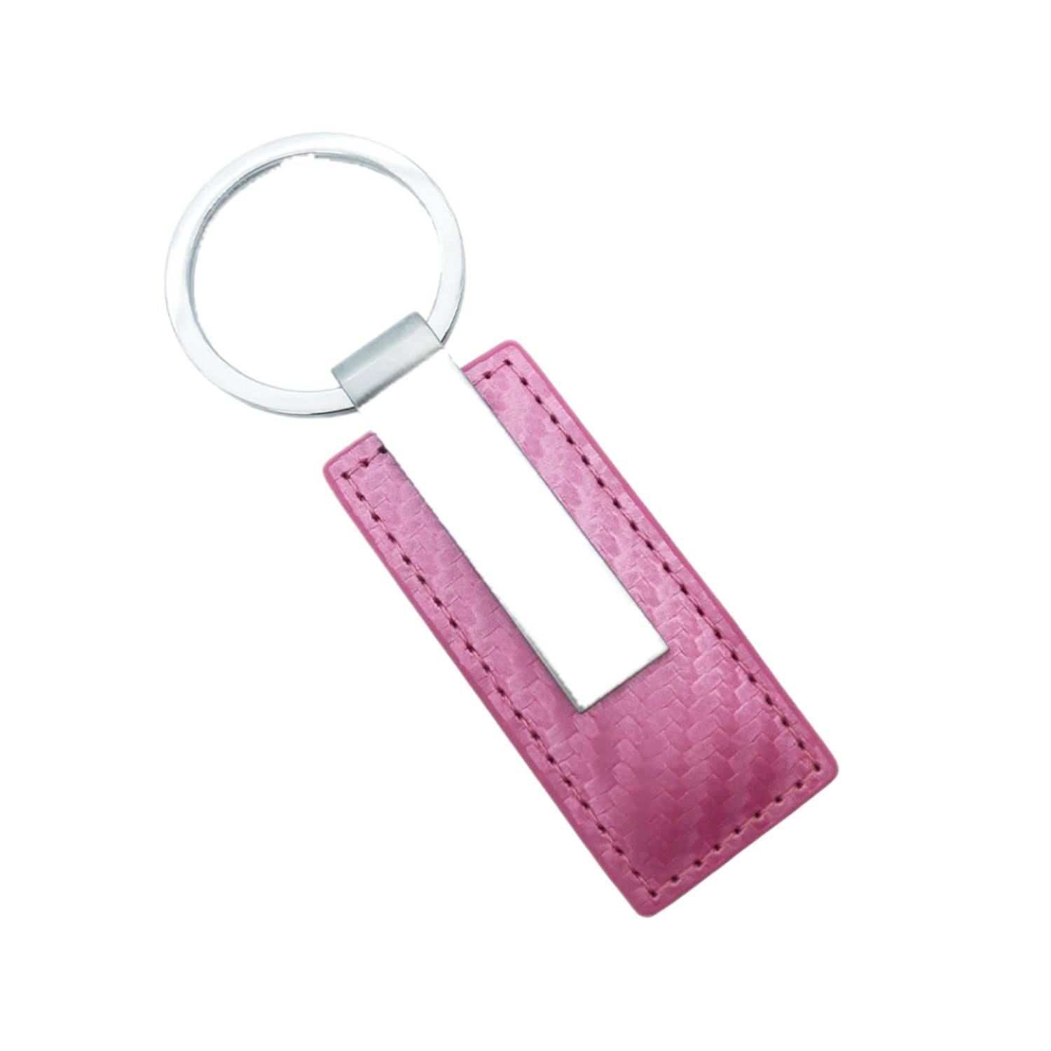 Silver Metal PU Leather Rectangular Keychain 4
