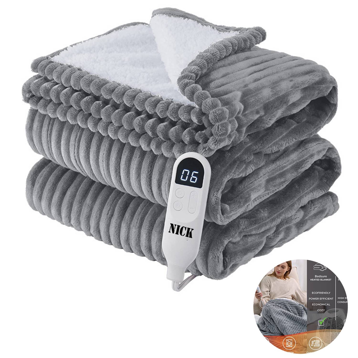 Soft Ribbed Flannel Heated Blanket 2