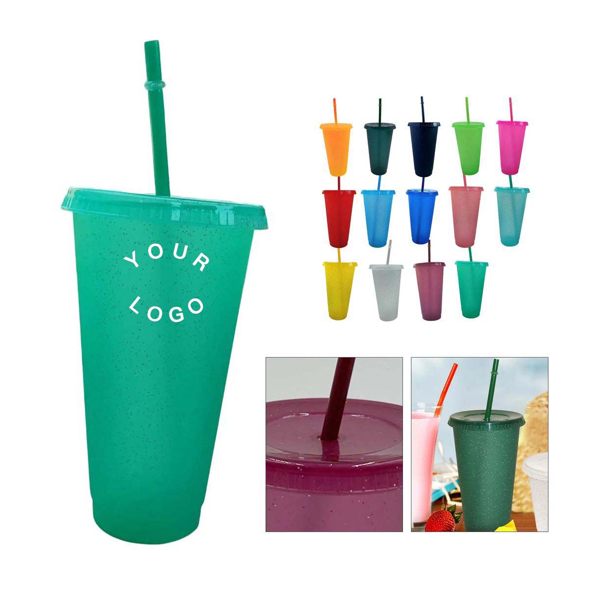 Plastic Sparkle Cup with Straw for Summer Drinks 6