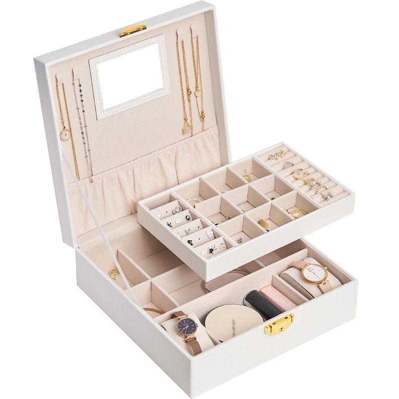 Custom 2-Layer Jewelry Organizer Box with Mirror & Lock 9