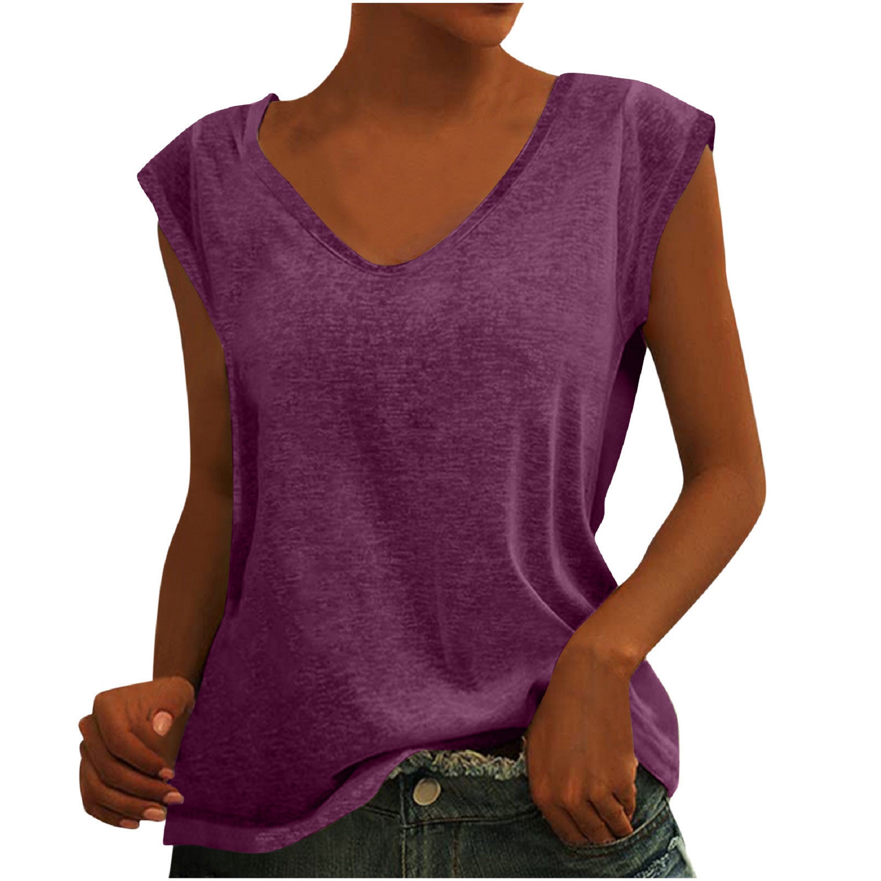 Womens' Cap Sleeve Casual Loose Fit Basic Shirts 6