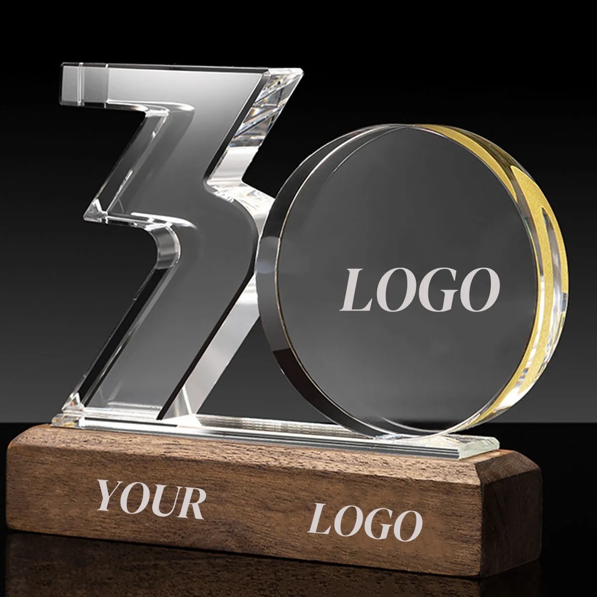 Personalized Work Anniversary Crystal Awards with Wood Base 3