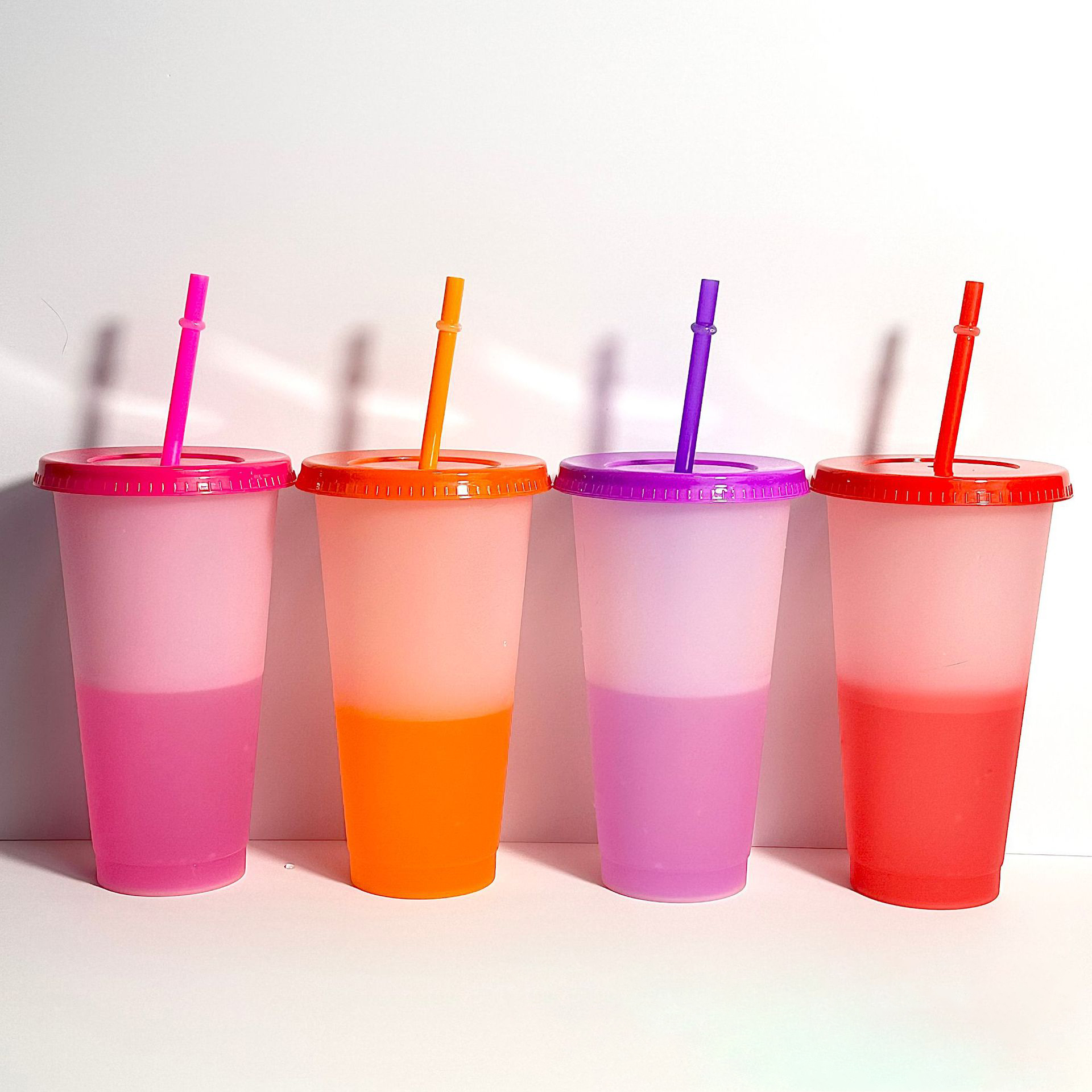 24oz. Plastic Stadium Cup With Lid And Straw (Color change) 4