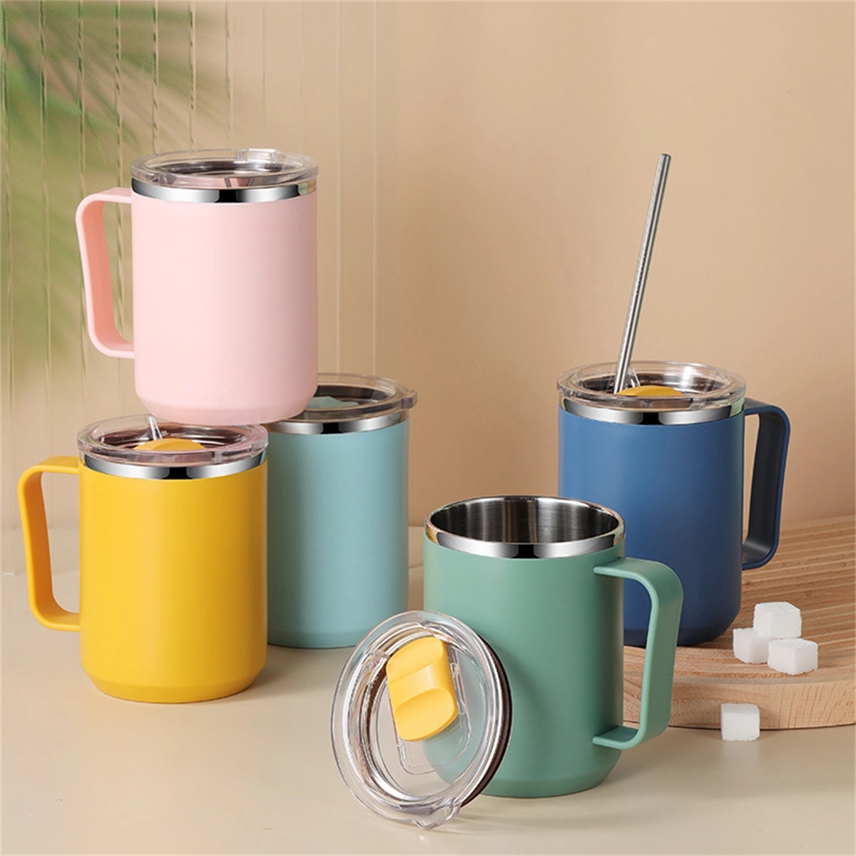 12oz stainless steel coffee mugs with handle 2