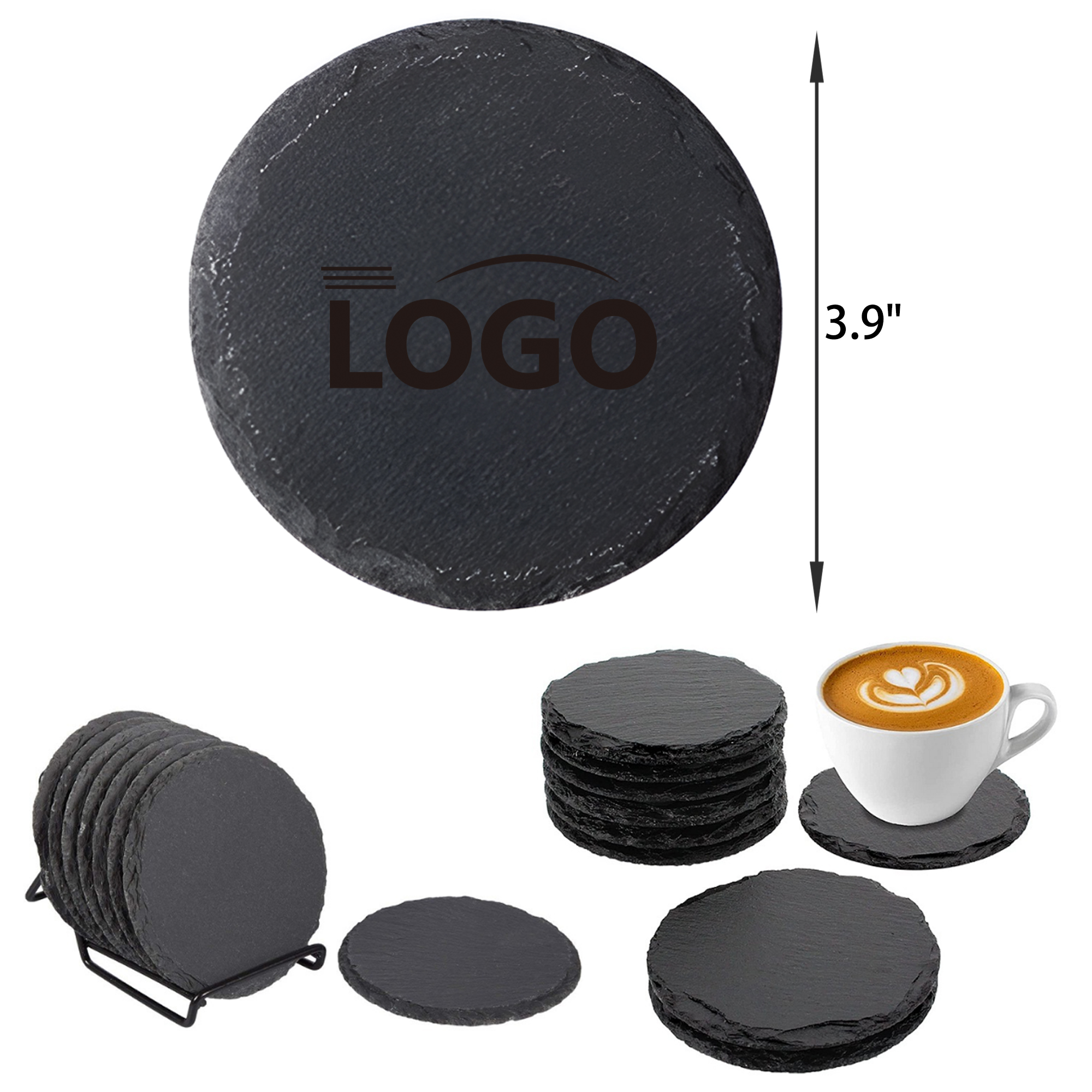 MOQ 50 PCS Durable Stylish Round Slate Coaster 2