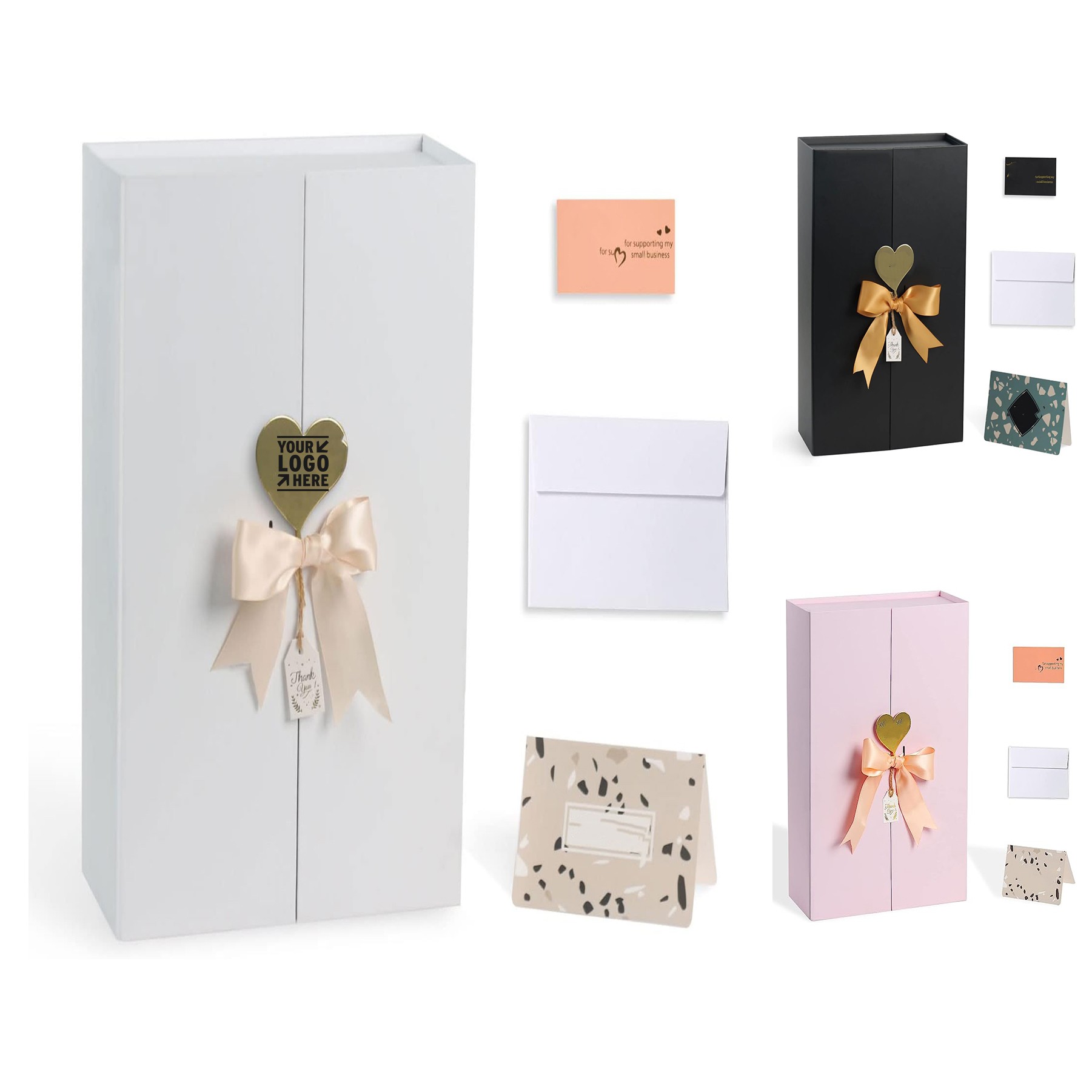 14.5" x 10" x 4.5" Large White Gift Box with Ribbon Card 3