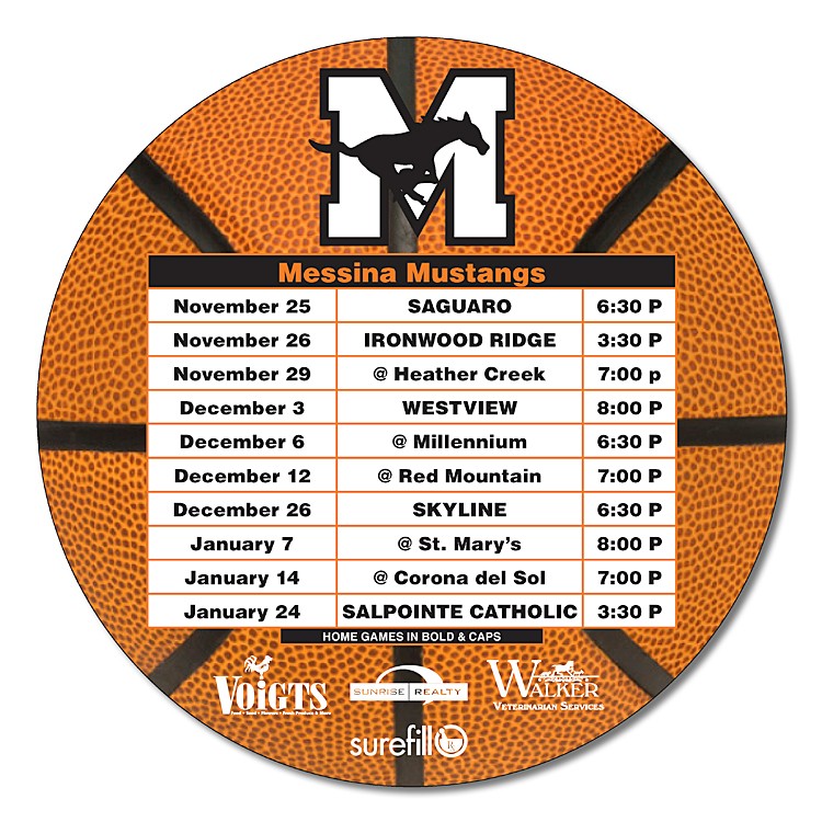 Basketball Schedules Magnet - 5.25 Inch Diameter Circle - 20 mil. 2