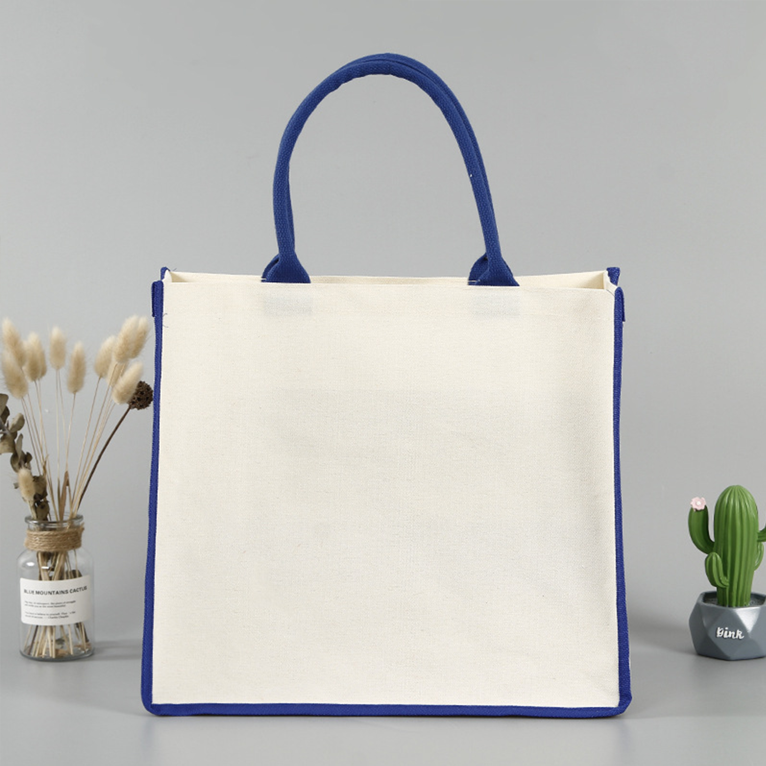 Canvas Tote Bag With Color Stripe, custom tote bag with logo imprint 4
