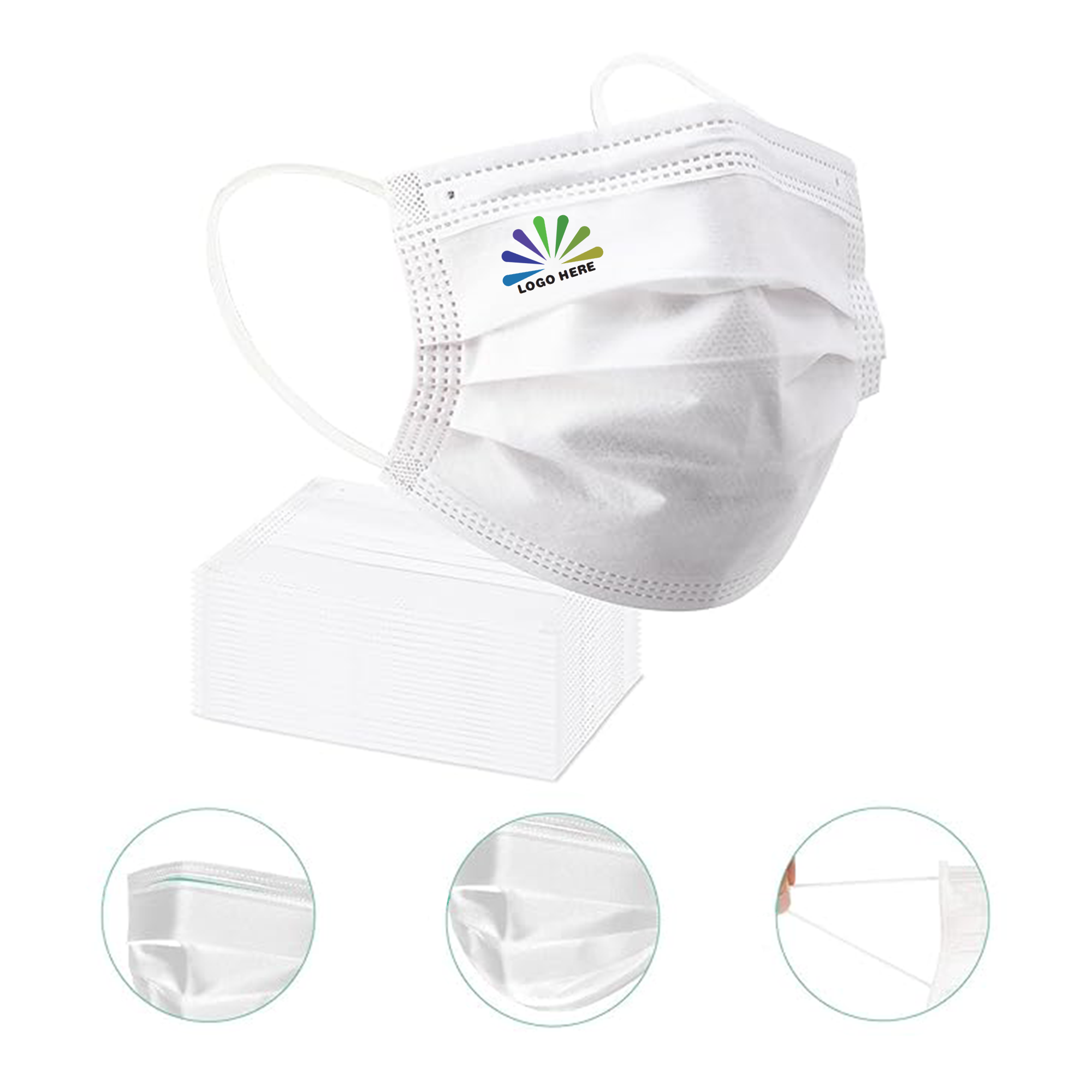 3 Ply Disposable White Face Mask 2