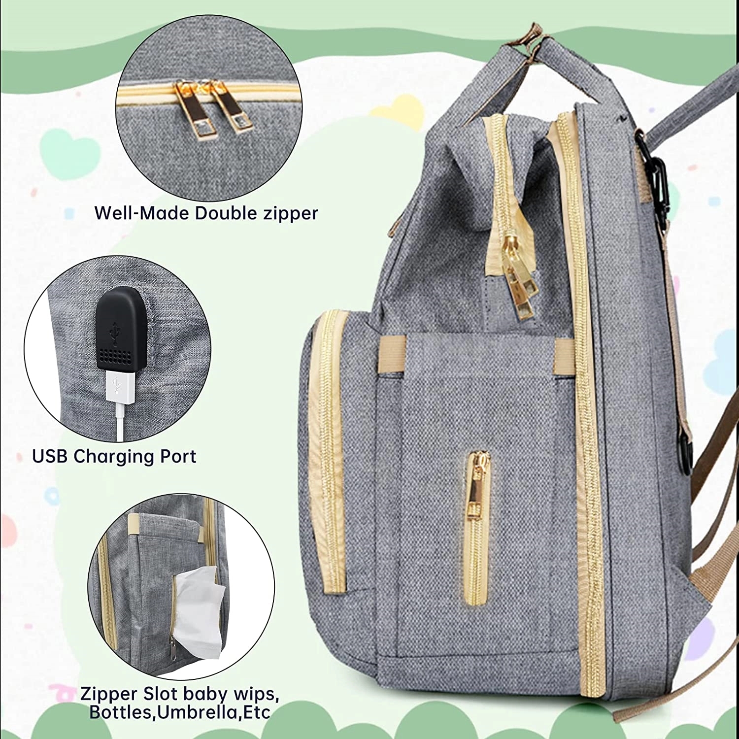 Oxford Foldable Baby Crib Diaper Backpack 18