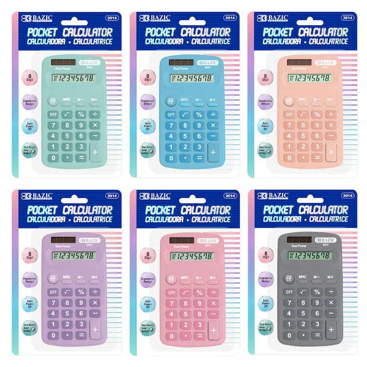 Pocket Size Calculators - Pastel Color 8-Digit Dual Power 2