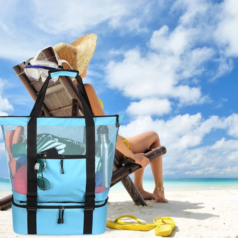 Large Mesh Beach Tote Bag With Cooler Bottom 5