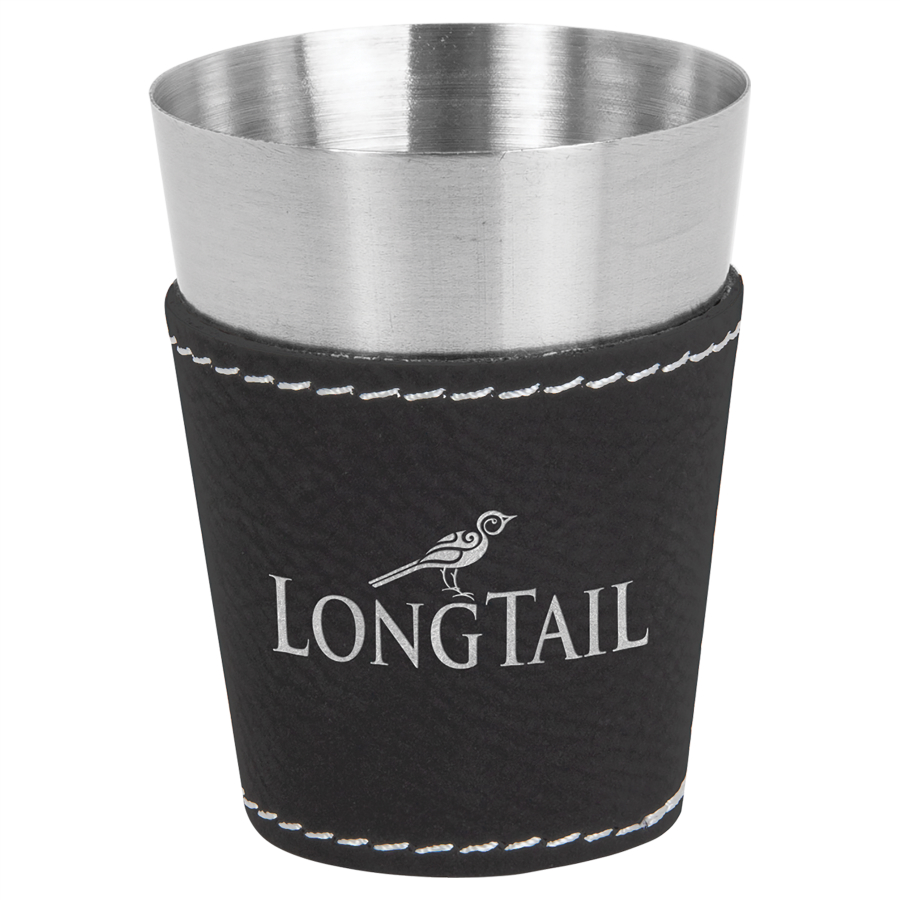 2 oz. Black/Silver Leatherette & Stainless Steel Shot Glass 1